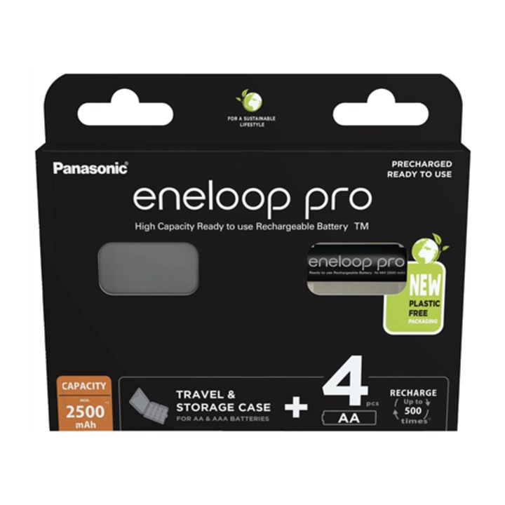 Baterii AA, Panasonic, ENELOOP BK-3HCDEC4BE, 2500mAh, set de 4 bucati