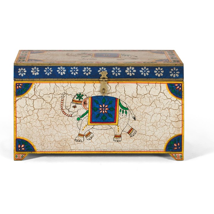 Cufar depozitare GINER Y COLOMER, lemn de mango pictat manual, multicolor, 60x33x36cm