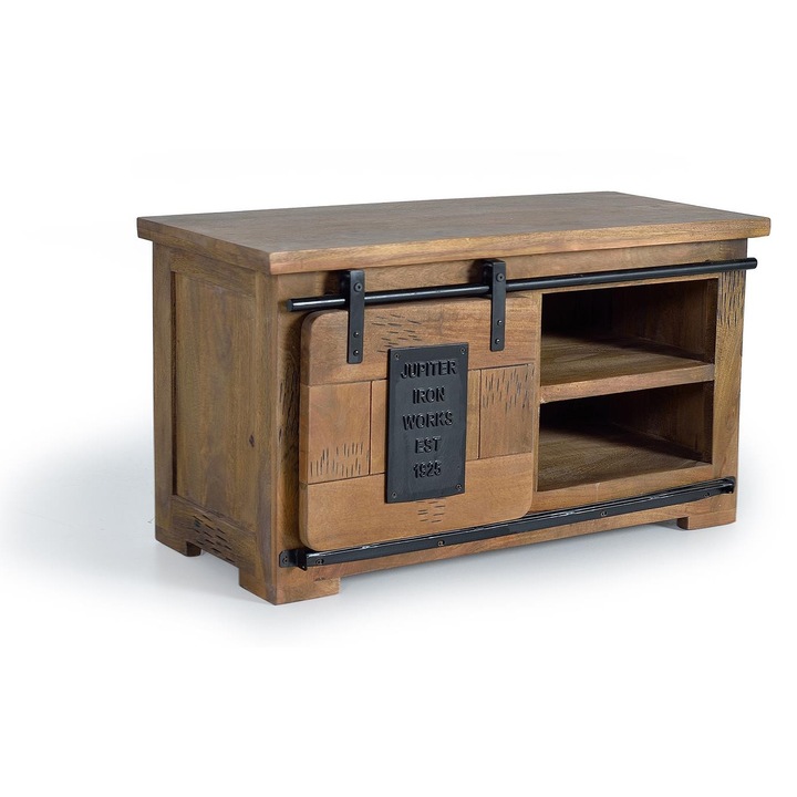 ТВ шкаф GINER Y COLOMER, мангово дърво, 1 плъзгаща се врата, метални детайли, цвят тъмен орех, 30x35см, 14x34см, височина на краката 3см