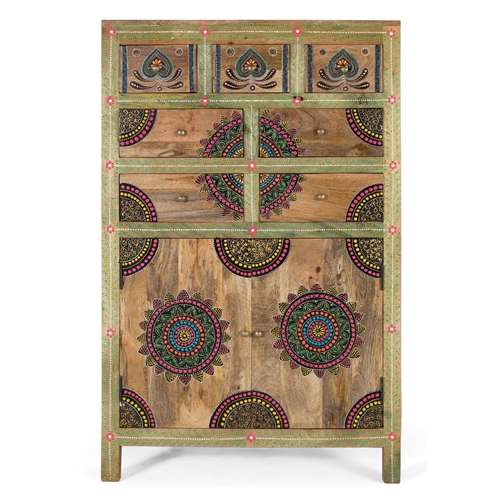 Comoda GINER Y COLOMER, 7 sertare si doua usi, lemn natural de mango