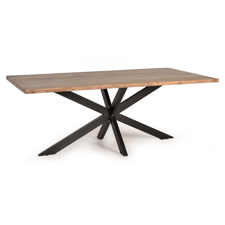 Masa de dining GINER Y COLOMER din lemn de acacia natural cu picioare din metal, 76x200x100cm