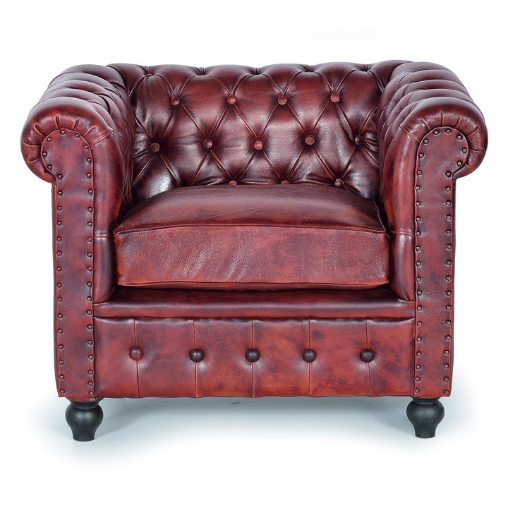 Chester karosszék, GINER Y COLOMER, természetes bőr, sötét dió szín, 72x96x85cm