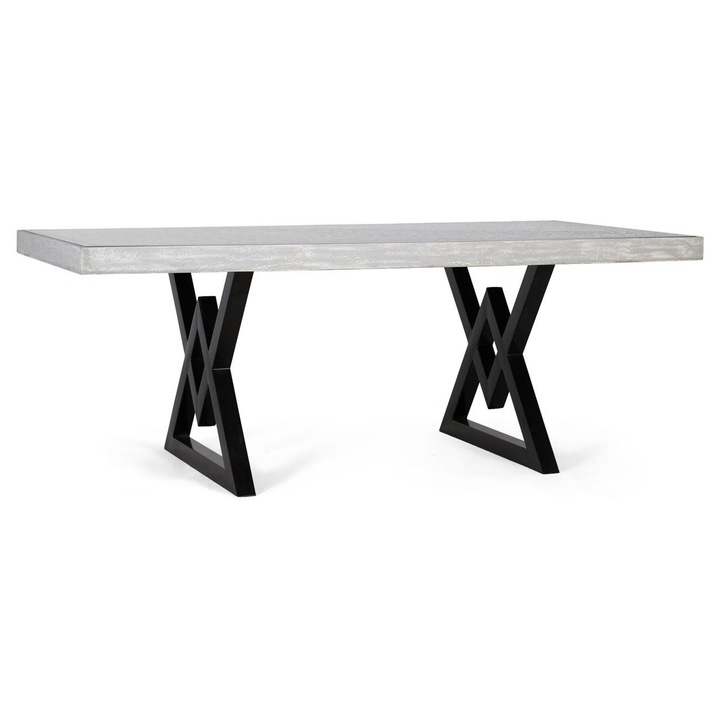 Трапезна маса GINER Y COLOMER, Мангово дърво, 200x100x76 см, Сив/Черен