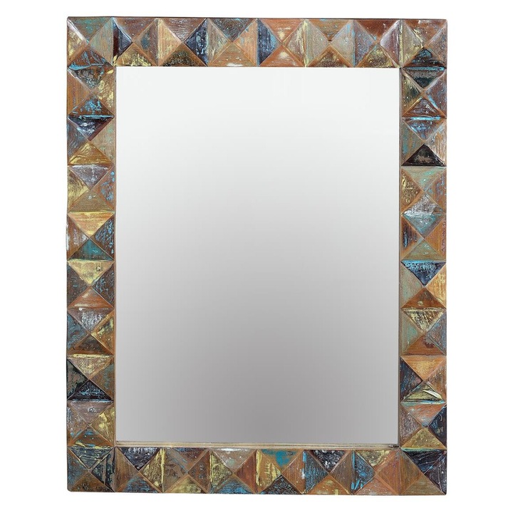 GINER Y COLOMER újrahasznosított fa tükör, 100x80x4cm, sötét dió színű, vízszintes és függőleges akasztási lehetőséggel