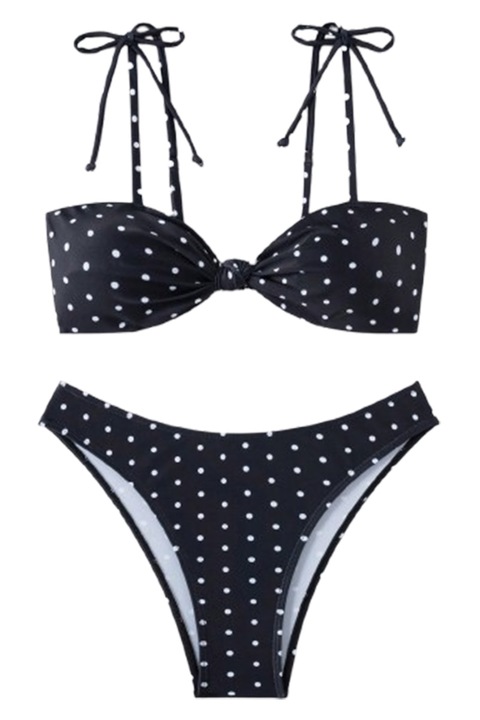 Pöttyös Bandeau Bikini Szett, Fekete