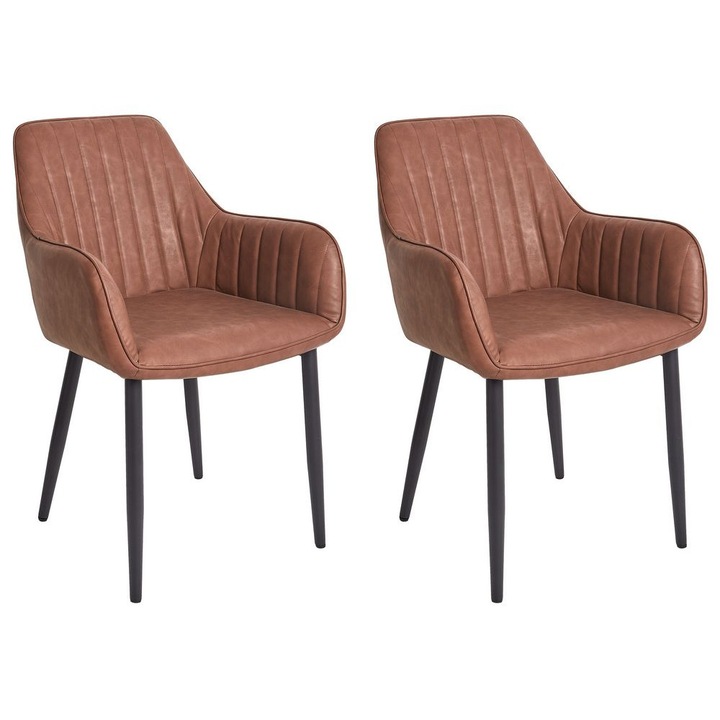 Set de 2 scaune dining WELLSTON Piele ecologica Maro