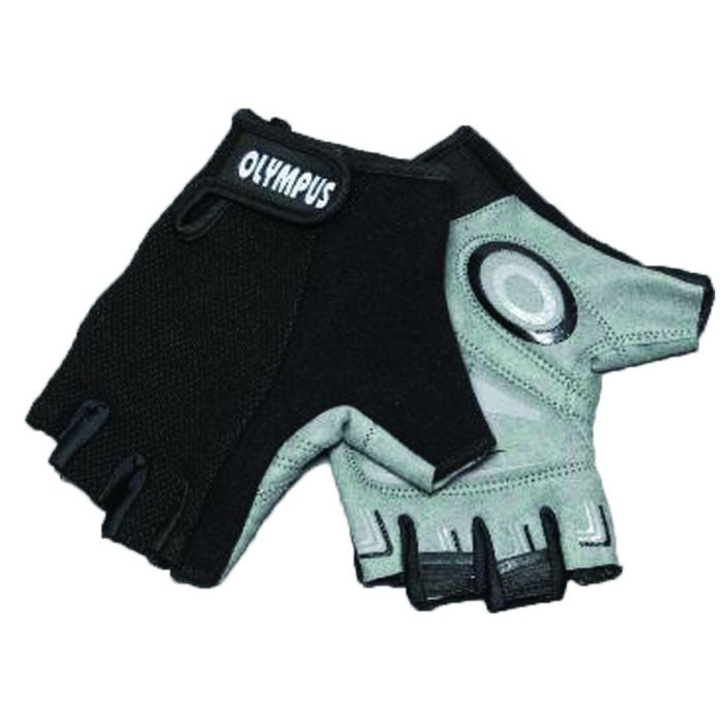 Manusi fitness dama, Olympus, respirabile, cu insertii de gel, Negru/Gri, sistem inchidere Velcro