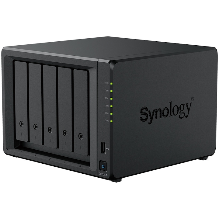 Устройство за съхранение на данни Synology DS1525+, Мрежово свързано, Desktop, С двуядрен процесор AMD Ryzen, 5 слота, DDR4 8GB до 32GB