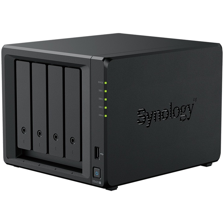Hálózatra csatlakoztatott Synology DS425+ tároló Intel Celeron J4125 processzorral, 4 lemezes, 2 GB DDR4 nem ECC memóriával