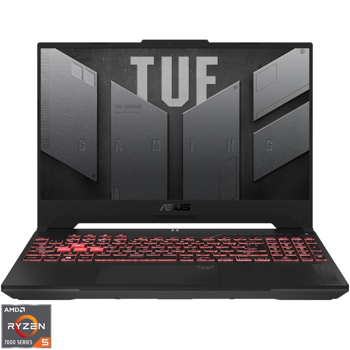 Лаптоп Gaming ASUS TUF Gaming A15 FA507NV, AMD Ryzen™ 5 7535HS, 15.6'', Full HD, IPS, 144Hz, 16GB DDR5 RAM, 512GB SSD, NVIDIA® GeForce RTX™ 4060 8GB GDDR6, No OS, Mecha Gray