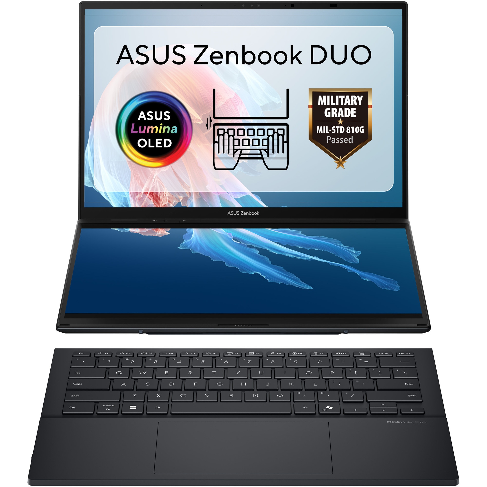 Laptop ASUS Zenbook Duo UX8406CA cu procesor Intel Core Ultra 7 255H pana la 5.1GHz, 14'', Full HD, OLED, Touch, 32GB LPDDR5X RAM, 1TB SSD, Intel Arc Graphics, Windows 11 Pro, Inkwell Gray, 3Y PUR