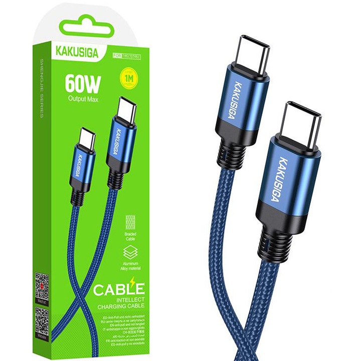 Cablu KSC-970 cu Type-C, Compatibil iPhone 15/16 si Android, Transfer Date 60W, Albastru