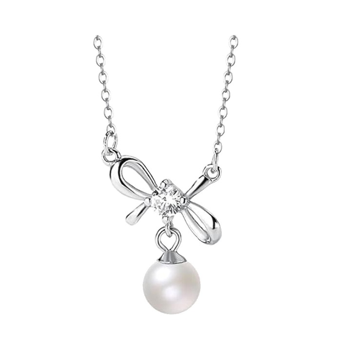 Colier cu Pandantiv Perle din Scoica, Argint 925 Sterling Placat cu Alb Galben - Bijuterie Eleganta & Hipoalergenica, Cadou in Cutie pentru Ziua Mamei/Nunta/Aniversare