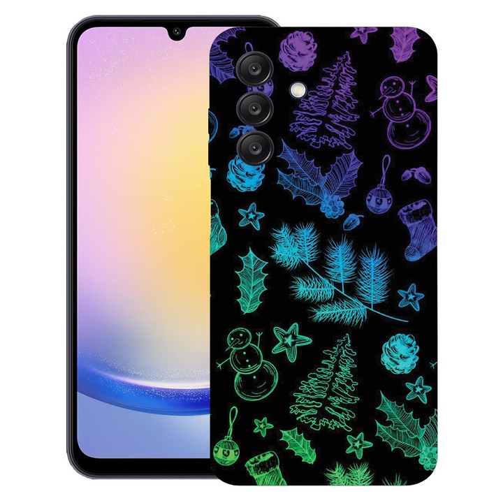 BestCase 0.8mm Slim Szilikon telefontok, kompatibilis modell Samsung Galaxy A56, Xmas Pattern, Kamera védő, Fekete, 1992021 B 1358