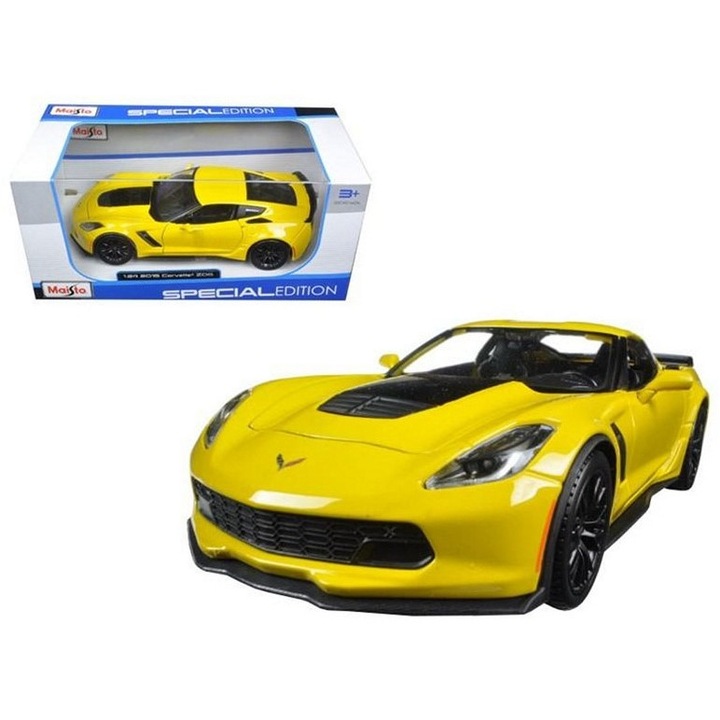 Макен на автомобил Maisto Chevrolet Corvette Z06 жълт 18x10.5x11.4см 1:24, Метален