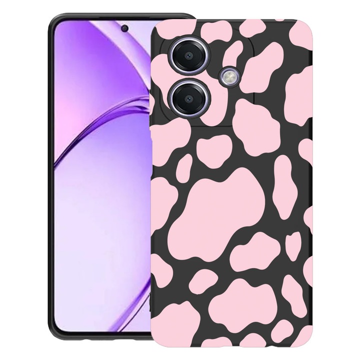 BestCase 0.8mm Slim Szilikon telefontok, kompatibilis modell OPPO A60 5G / A40 / A40M, Pink Cow, Kamera védő, Fekete, 1994500 B 786
