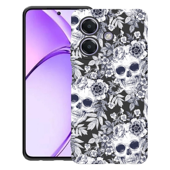 BestCase® Husa pentru OPPO A60 5G / A40 / A40M, Skull Black And White, Slim Silicon 0.8MM, Antisoc, Protectie camera si ecran, 1994500 B 1435