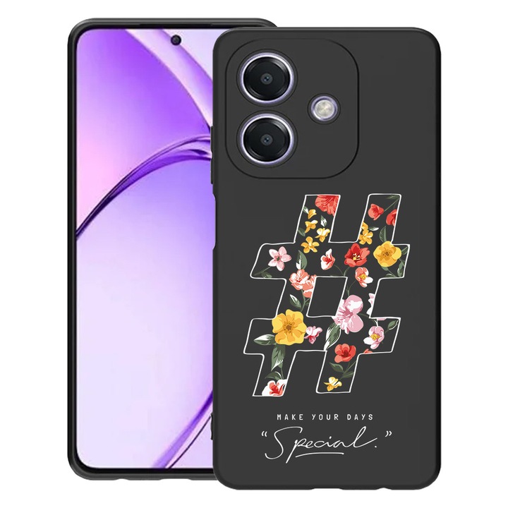 BestCase® Husa pentru OPPO A60 5G / A40 / A40M, Hashtag, Slim Silicon 0.8MM, Antisoc, Protectie camera si ecran, 1994500 B 1805