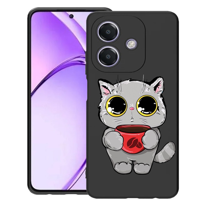 BestCase 0.8mm Slim Szilikon telefontok, kompatibilis modell OPPO A60 5G / A40 / A40M, Sweet Cat, Kamera védő, Fekete, 1994500 B 1794