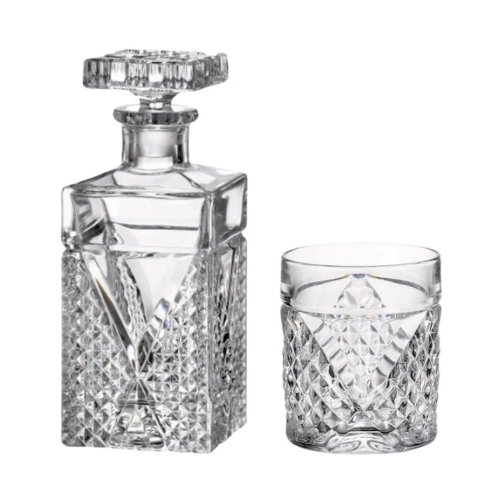 Set decantor + 6 pahare DOF Tumbler 320ml cristal Bohemia Megan