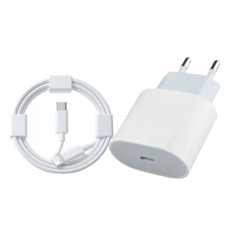 OEM 20 W-os gyorstöltő, Lightning kábel, USB C típusú adapter, fehér