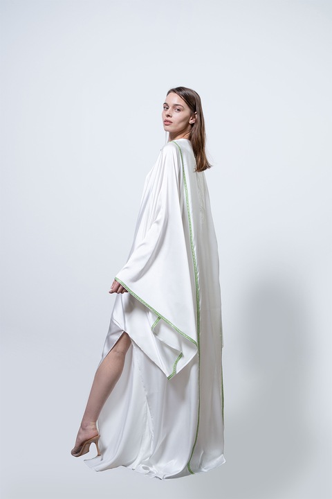 UVIA, Rochie lunga cu croiala lejera, Alb/Verde, One Size