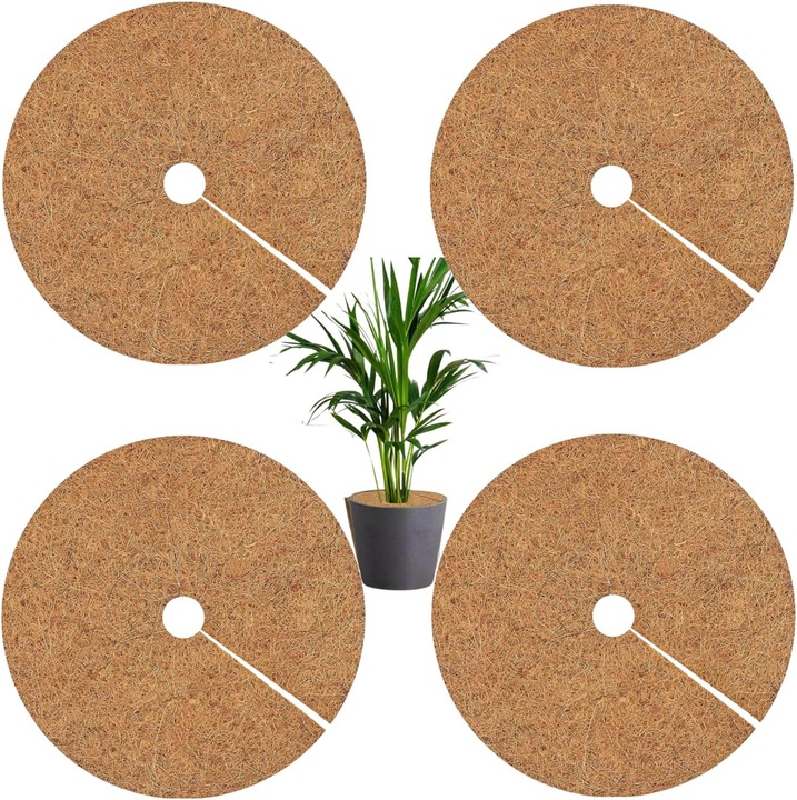 Set 4 Discuri Decorative pentru Ghivece, Omelivon, din Fibre de Cocos, Diametru 30cm, Natural, 7mm