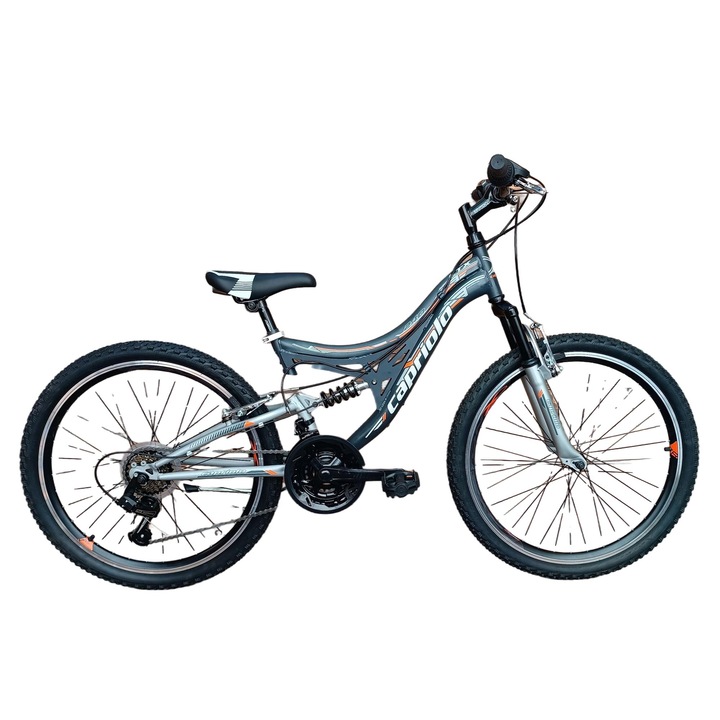 Детски велосипед, Capriolo, пълно окачване, стомана, 14", 24" колела, сив