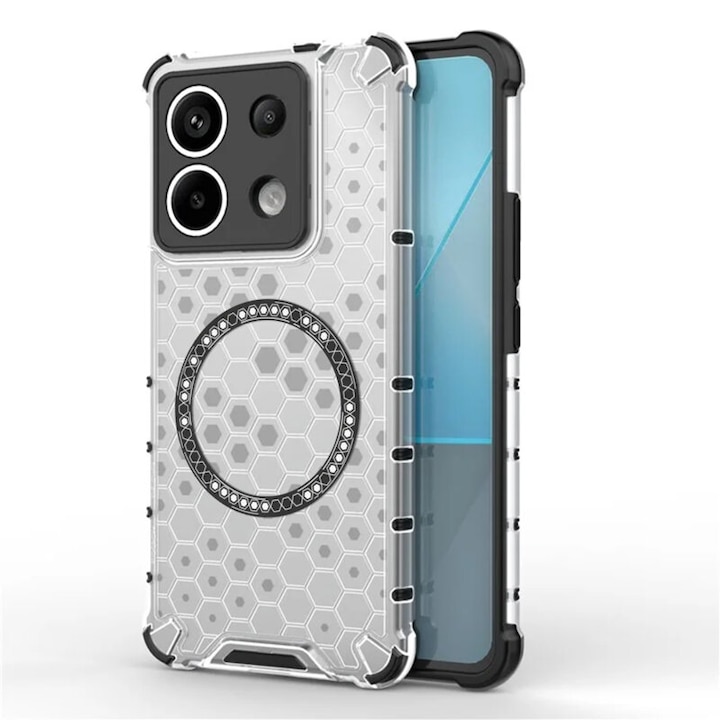 Husa pentru Xiaomi Redmi Note 13 Pro 5G / Poco X6, SKYDDAR INNOVATION, HoneyComb Shield MagSafe, Alb, set cu sticker
