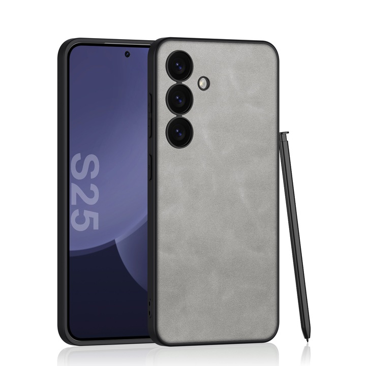 Калъф за Samsung Galaxy S25, Ултра тънък калъф от еко кожа Agora, Сив