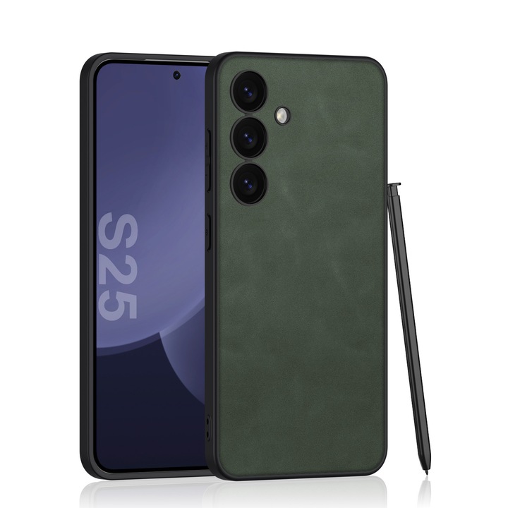 Калъф за Samsung Galaxy S25, Ултра тънък калъф от еко кожа Agora, Зелен