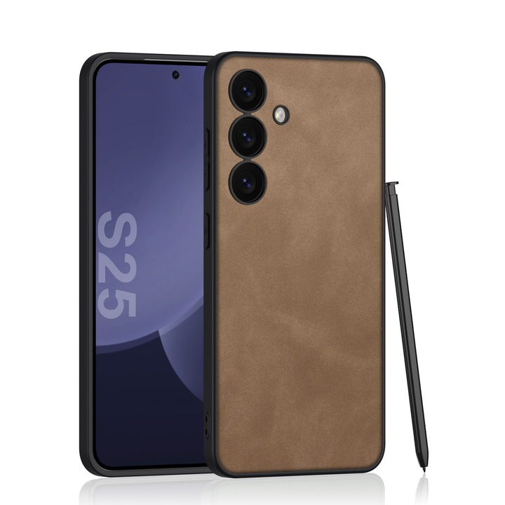 Калъф за Samsung Galaxy S25, Ултра тънък калъф от еко кожа Agora, Кафяв