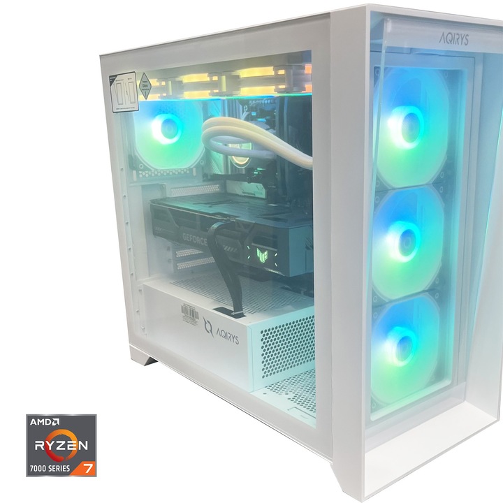 Sistem Desktop PC Gaming Serioux cu procesor AMD Ryzen™ 7 7800X3D pana la 5.0GHz, 32GB DDR5, 2TB SSD, ASUS TUF Gaming GeForce RTX™ 5070 Ti OC Edition 16GB GDDR7, No OS, Alb