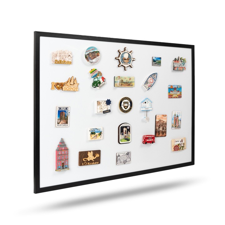 Tabla magnetica cu rama neagra MK White Board, fundal alb, mare, 70x50cm, pentru copii, educationala, metalica