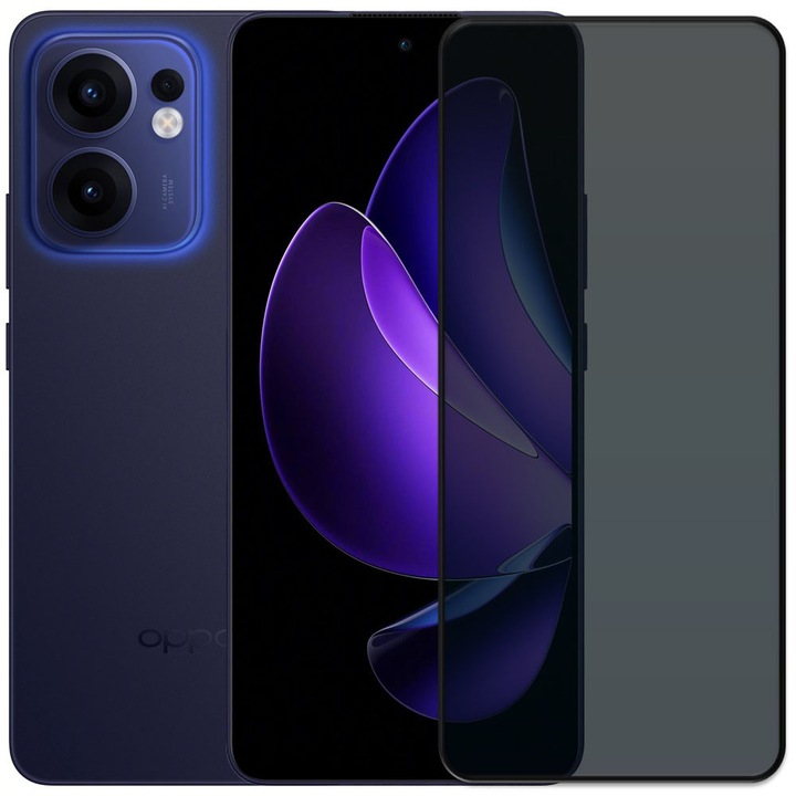 Folie din sticla securizata pentru Oppo Reno 13F / Reno13 FS, HAMSTERBOX Privacy Shield, Protectie completa ecran, Full face, Aplicare rapida, Case Friendly, Negru