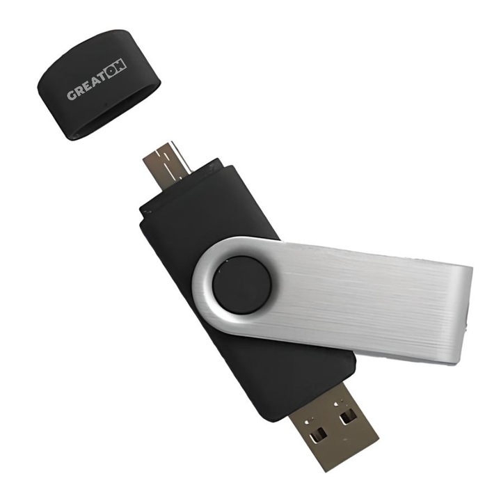GREATON 2 az 1-ben memóriakártya, 16 GB, USB 3.0 és Type-C, 360°-ban forgatható, vízálló, nagy sebességű, OTG kompatibilis – szürke/fekete
