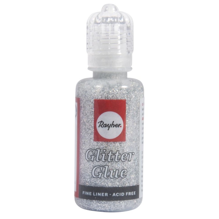 Lipici cu sclipici Rayher, flacon 20 ml, argintiu