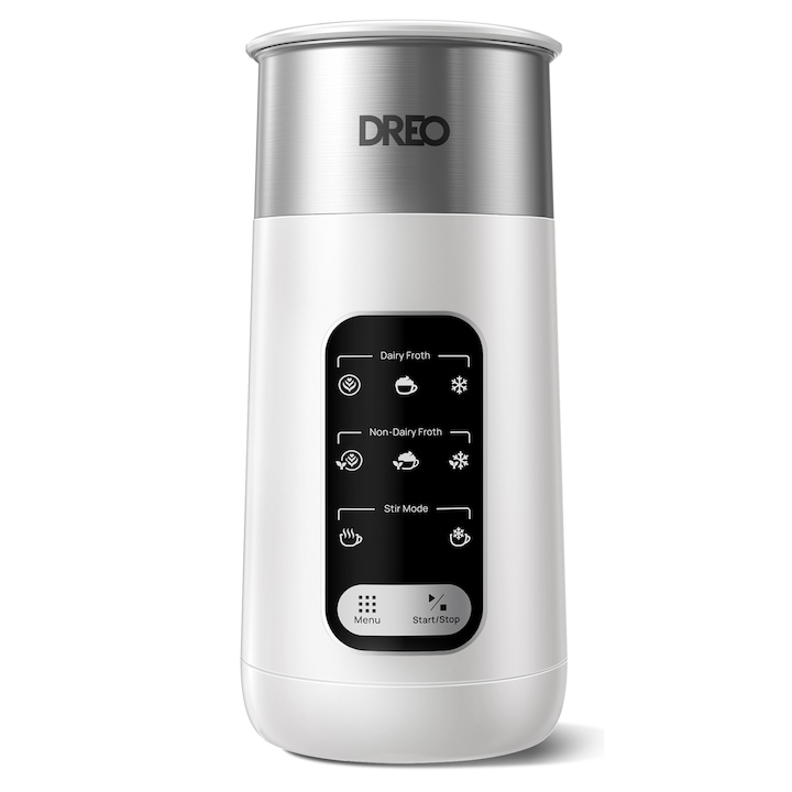 Aparat pentru spumare lapte DREO BaristaMaker Air DR-KMF002, 435 ml, 6 tipuri de spuma, compatibil cu 6 tipuri de lapte, Alb