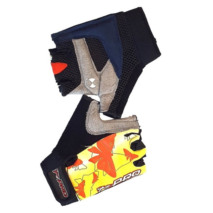 Manusi fitness dama din material textil respirabil negru cu galben Olympus