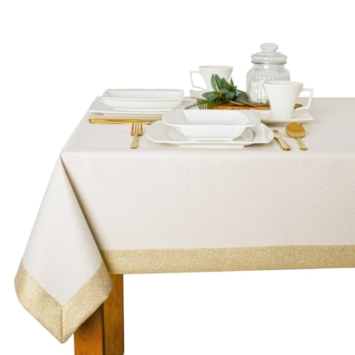 Fata de masa, Textilia, teflonata, Uni, natur-auriu, 160x160 cm