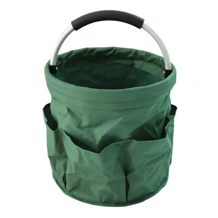 Geanta Cos pentru Scule de 17L, Buzunare Exterioare, Cos de Picnic Portabil, Cos pentru Plaja, Cos pentru Curatenie, din Material Oxford 600 D, 28 x 28 x 28 cm, Verde