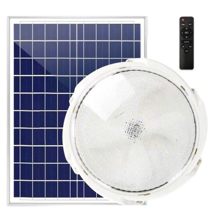 100W слънчева LED стенна лампа за вътрешна и външна употреба – кръгла таванна лампа със студена/топла светлина, вграден соларен панел, удължена автономност, IP65