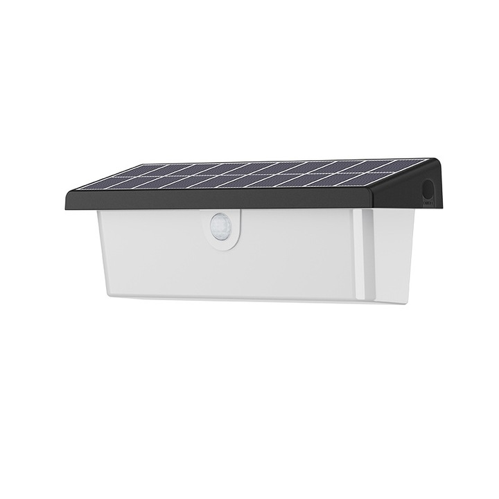 Соларна стенна лампа, топла светлина, индукция от човешкото тяло, водоустойчива IPX5, вграден фоточувствителен елемент, 2200mAh, подходяща за външни дворове и балкони, дълъг живот на батерията, черно-бяла