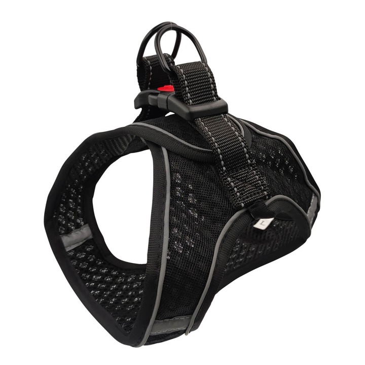 Ham Vesta pentru Caini de Talie Mica, Negru, (circumferinta 42-48cm), PETRO, reflectorizant, ajustabil, sistem de siguranta, confort cu plasa respirabila, captuseala material moale