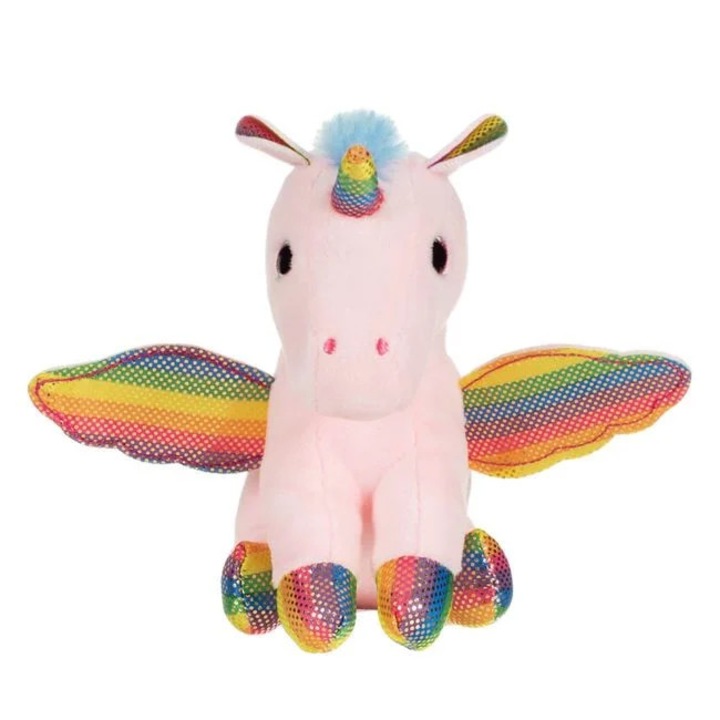 Unicorn de plus 21 × 5 × 18 cm CARODIS, roz cu coama, coada si accesorii in culorile curcubeului