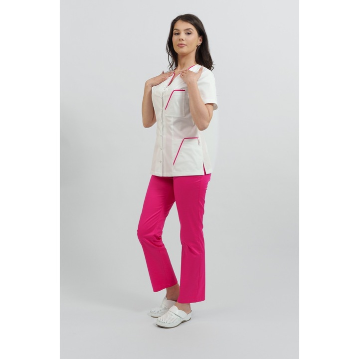 Bluza medicala Irina, de dama, cu insertie color roz fuchsia, marime 2XL