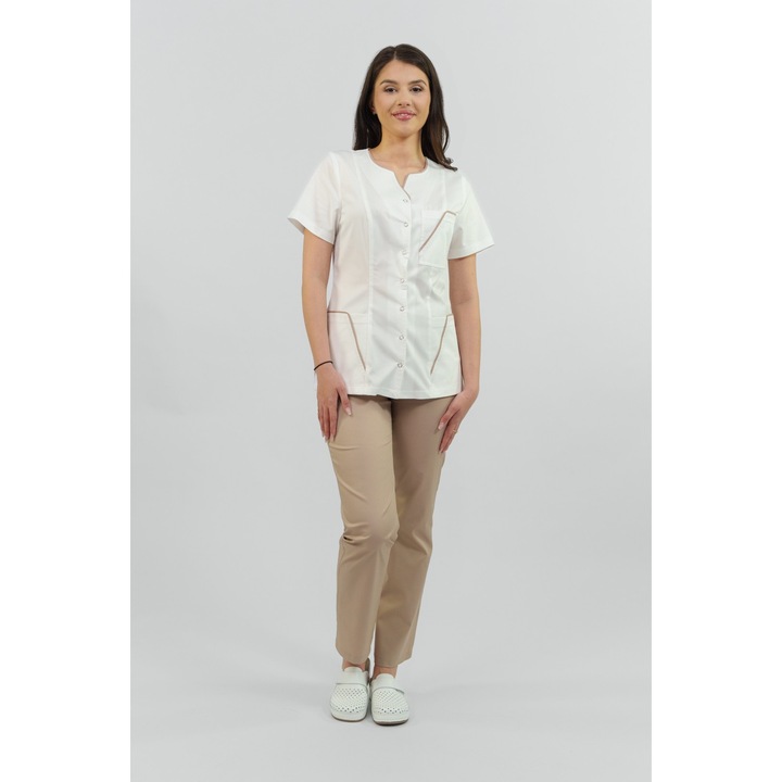 Bluza medicala Irina, de dama, cu insertie color crem, marime XL