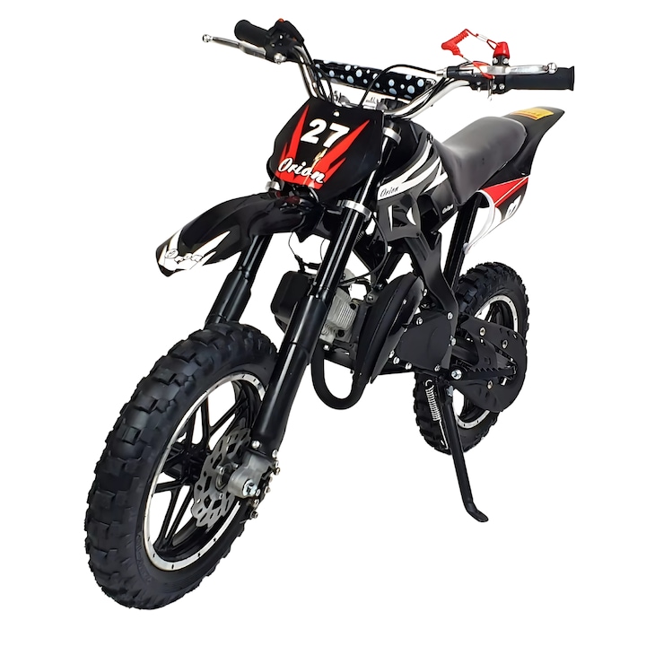 Motocicleta cross Promerco® pentru copii de 49cc, ideala pentru initierea in off-road si dezvoltarea abilitatilor de echilibru si coordonare, culoare negru