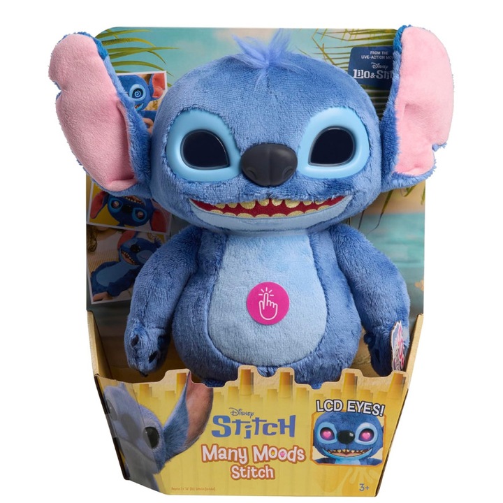 Disney Stitch interaktív, gyűjthető plüssmackó, kék, 27 cm