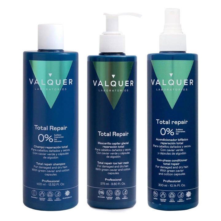 Teljeskörűen regeneráló szett sérült hajra: sampon 400ml + maszk 300ml + regeneráló spray 300ml
